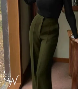 Elegant High-Waist Formal Pants Green